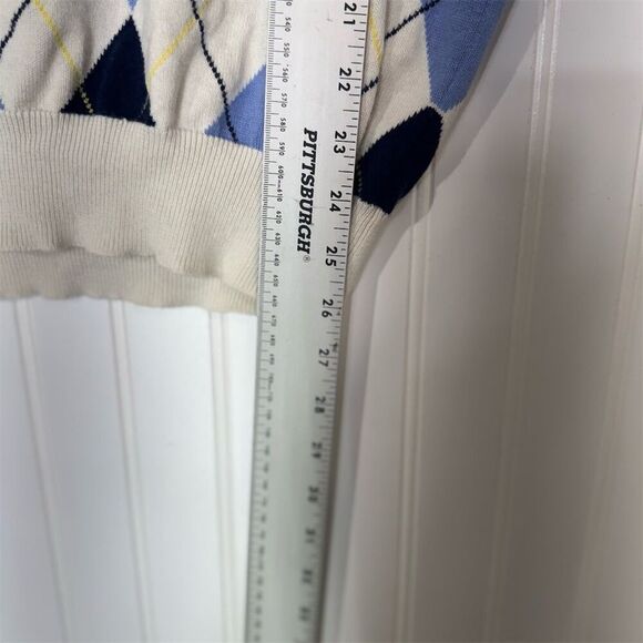 Ralph Lauren Y2K Preppy Argyle Sweater Vest Blue Navy Cotton Cashmere Knit L - Picture 5 of 8